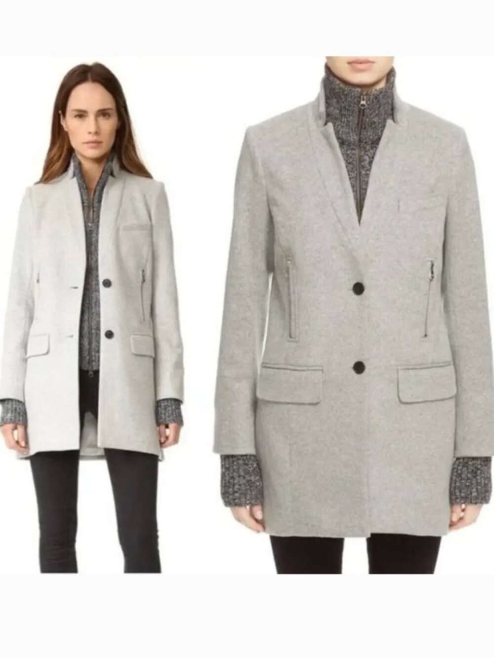 Veronica Beard Light Gray Car Coat Melange Wool Cashmere Size 0